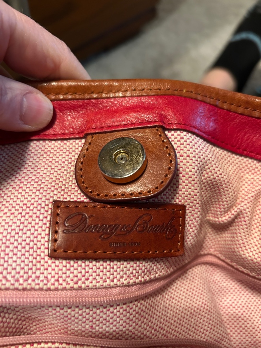 Dooney & Bourke Red Leather Shoulder Bag with Brown Trim - Picture 2 of 8